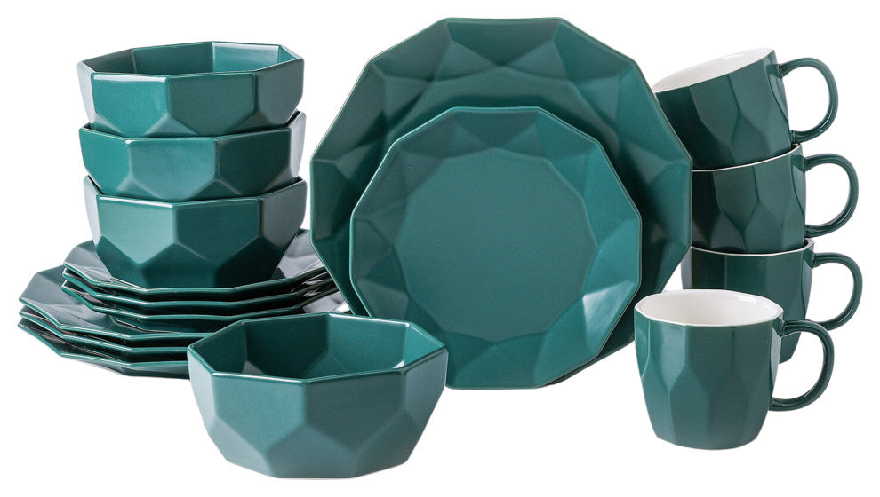 Stone Lain Jamie Porcelain 16 Piece Dinnerware Set, Green