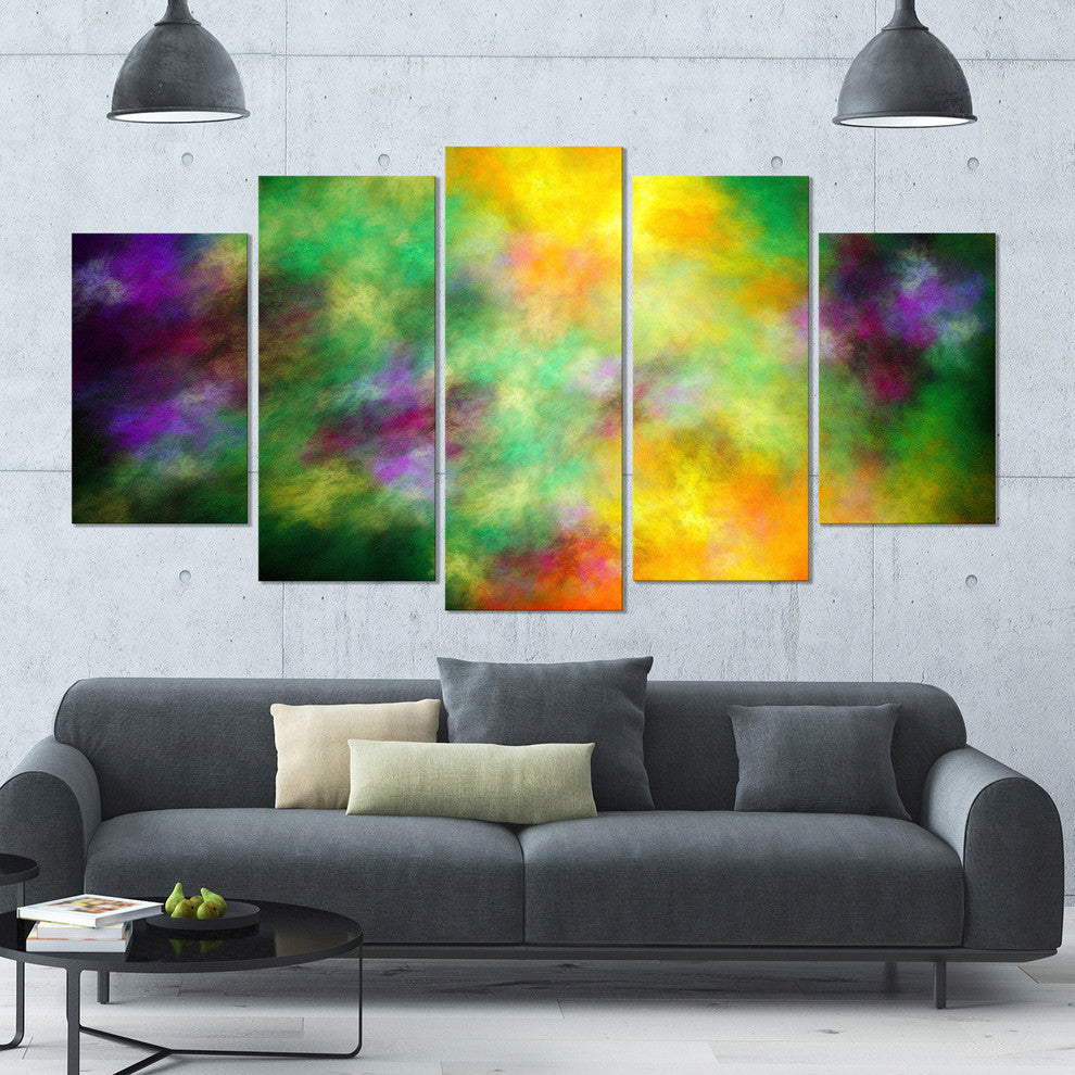 Colorful Sky with Blur Stars, Contemporary Canvas Print Art, 60"x32", 5 Panels
