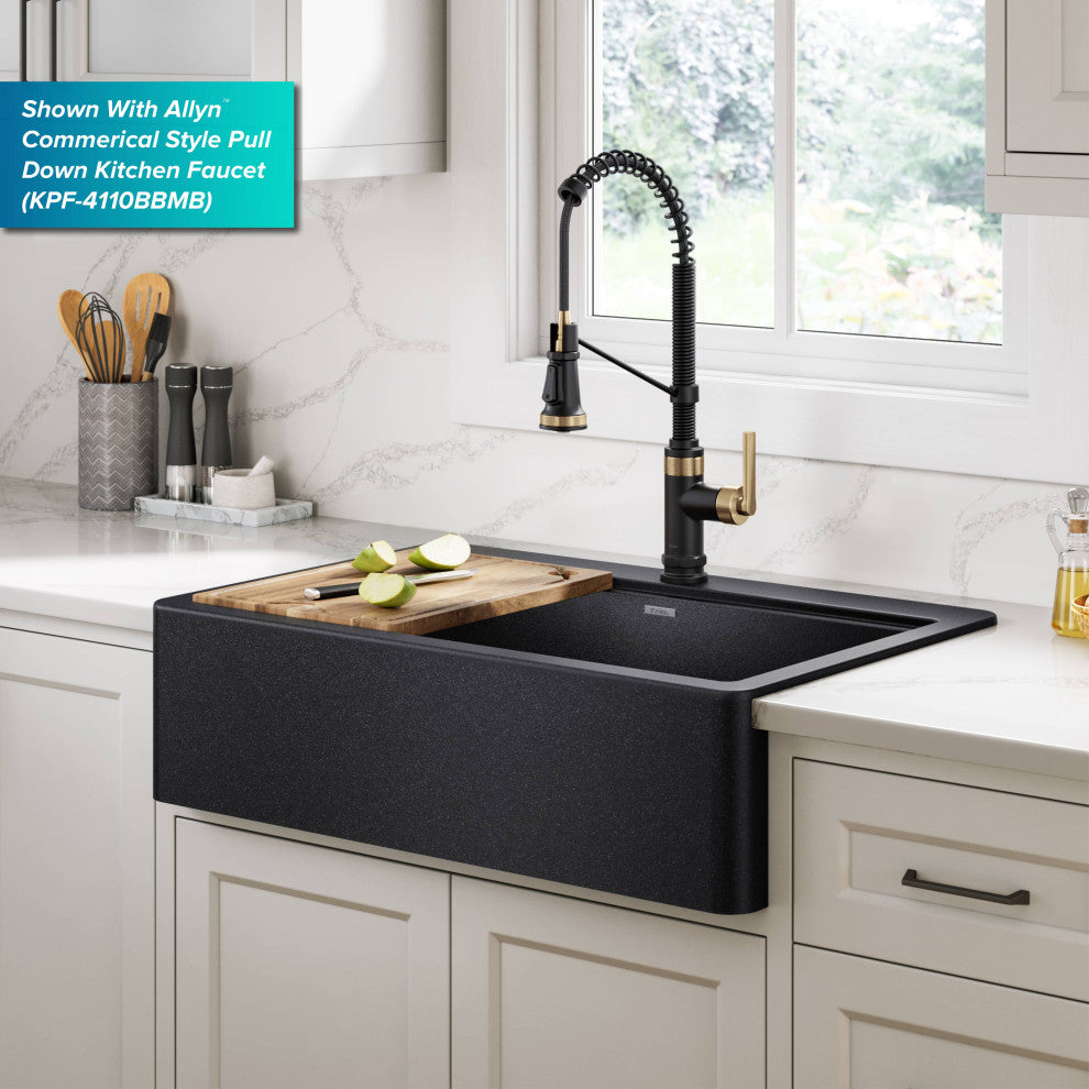 KRAUS Bellucci 33" Workstation Drop, Farmhouse Granite Kitchen Sink MBL