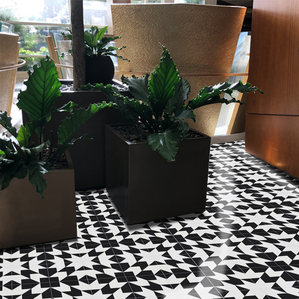 Oujda Handmade Cement Tile, Black/White, Sample
