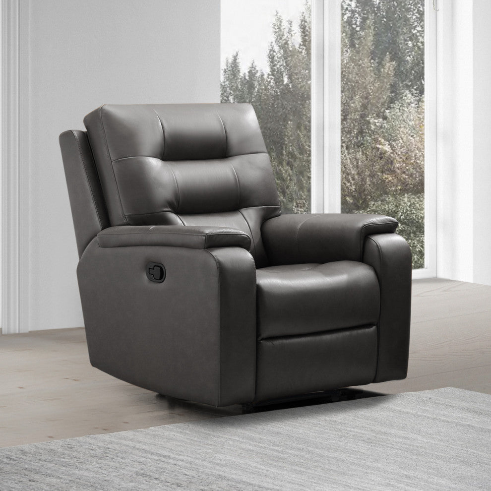 Waylen Top-Grain Leather Manual Recliner, Gray