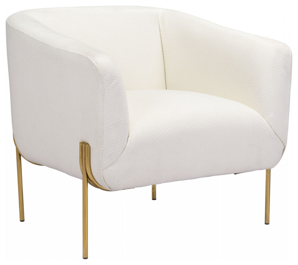 Ivory and Gold Textural Upholstered Accent Armchair