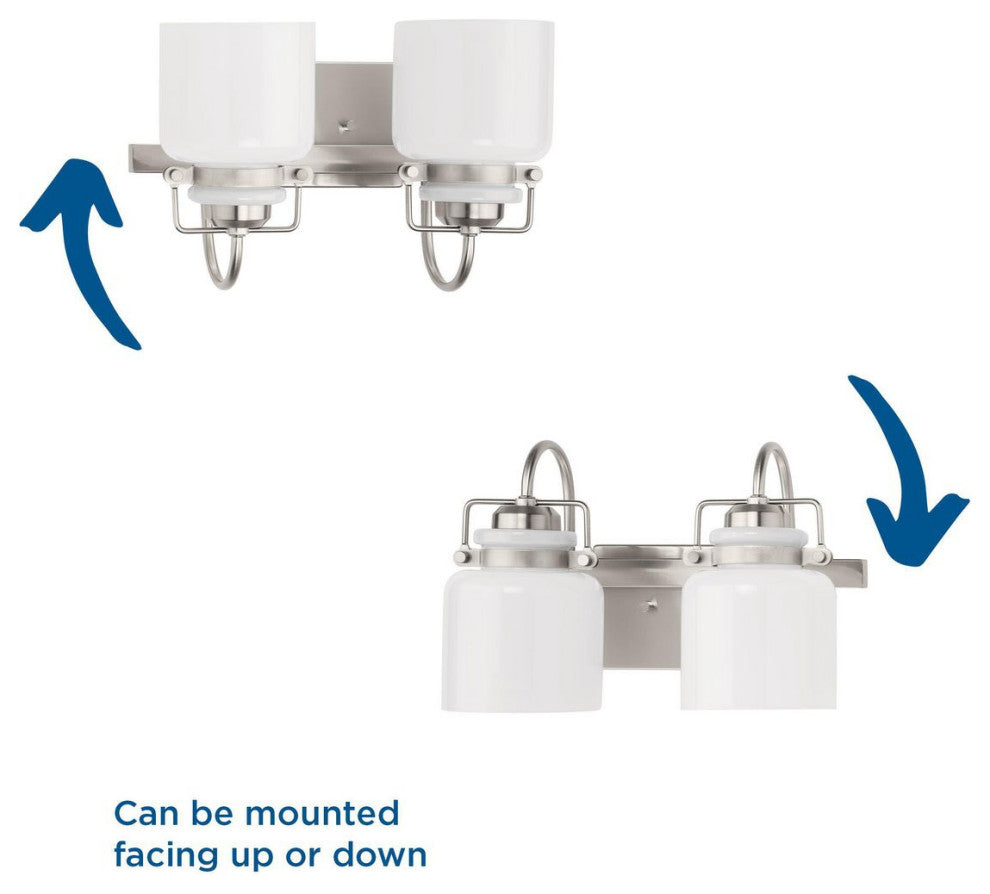 Fessler Collection Two-Light Brushed Nickel Opal Glass Farmhouse Bath Light