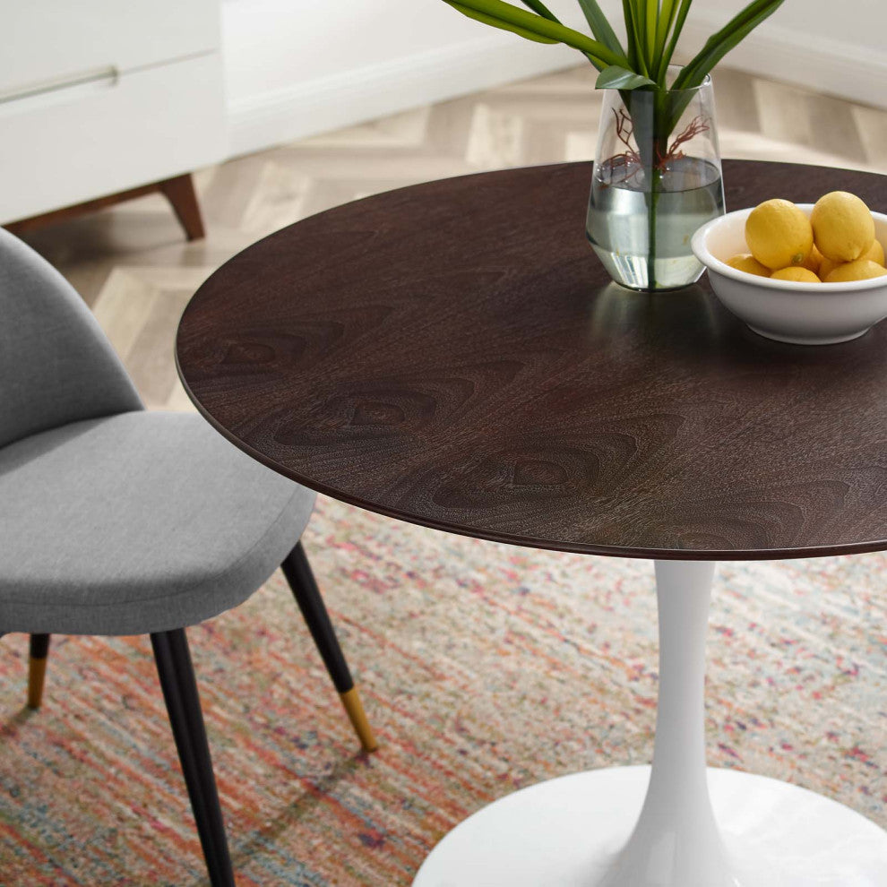 40" Dining Table, Round, White Walnut, Metal, Modern, Bistro Hospitality