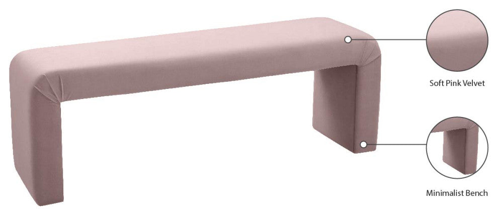 Minimalist Velvet Upholstered Bench, Pink