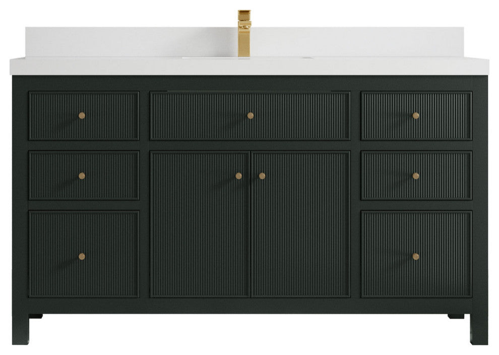 Sonoma 60 Single Bathroom Vanity in Dark Forest Green with 2" White Quartz
