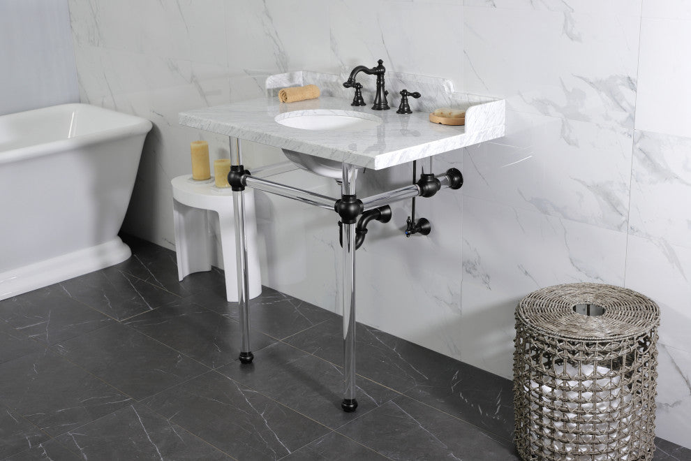 Kingston Brass LMS36MA0 36" Carrara Marble Console Sink, Acrylic Legs