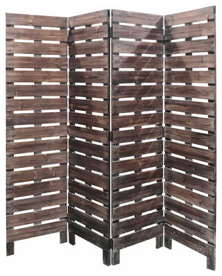 72" Brown Folding Four Panel Screen Room Divider