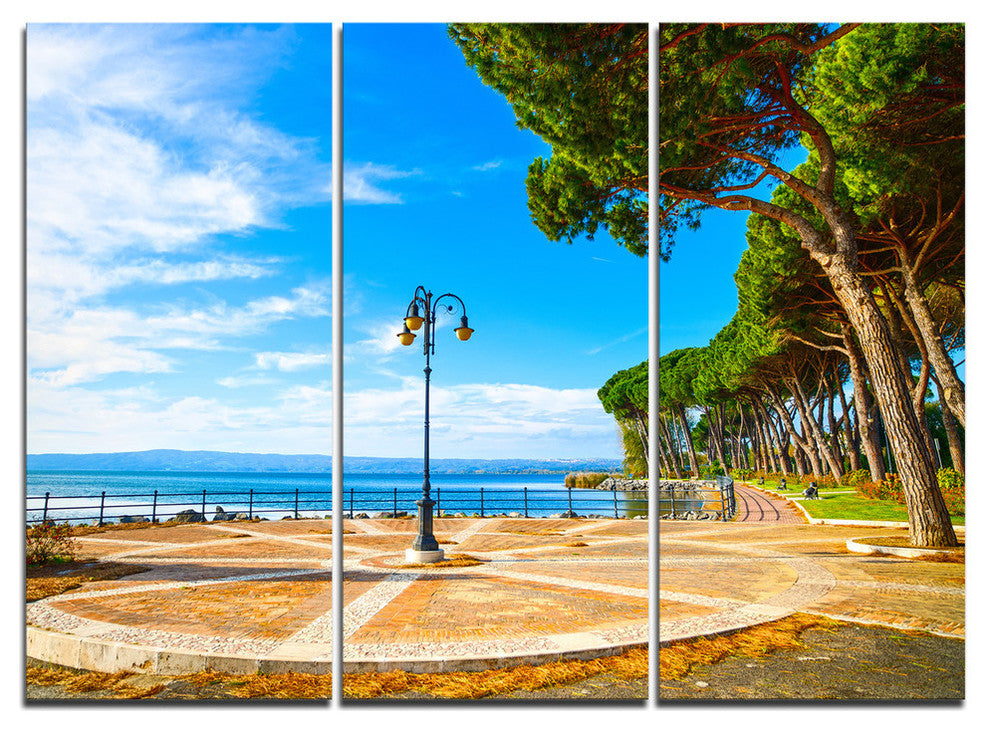 "Esplanade and Pine Trees in Bolsena" Metal Wall Art, 3 Panels, 36"x28"