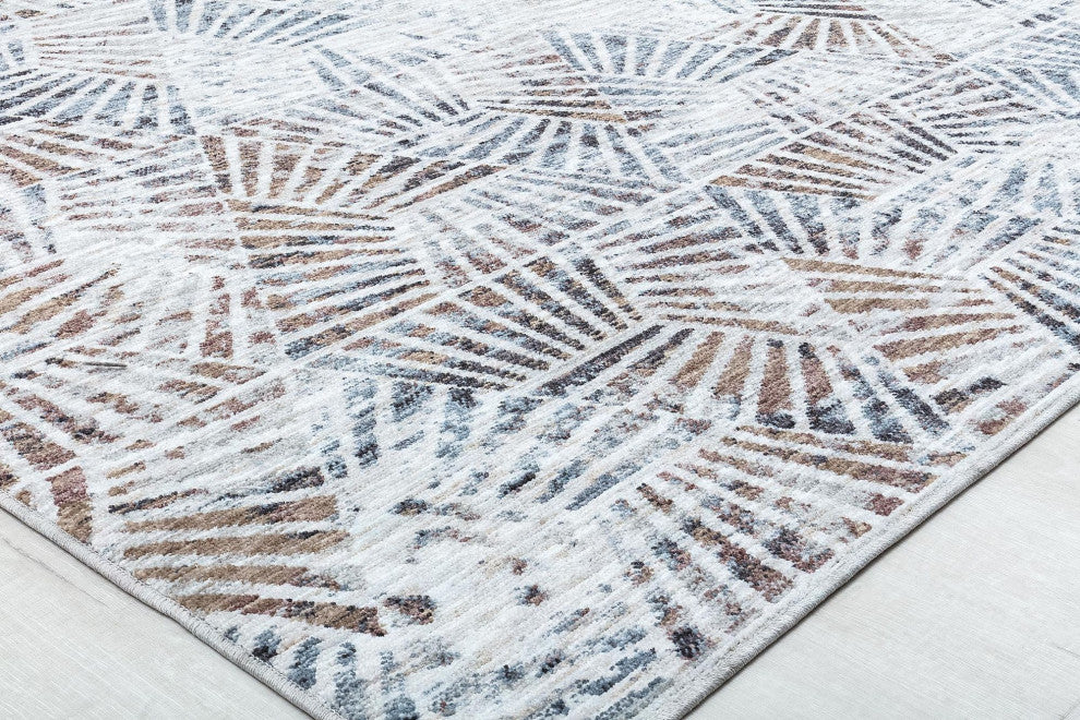 Jade Stonington White Abstract Contemporary White Recycled Area Rug, 5'3" X 7'0"