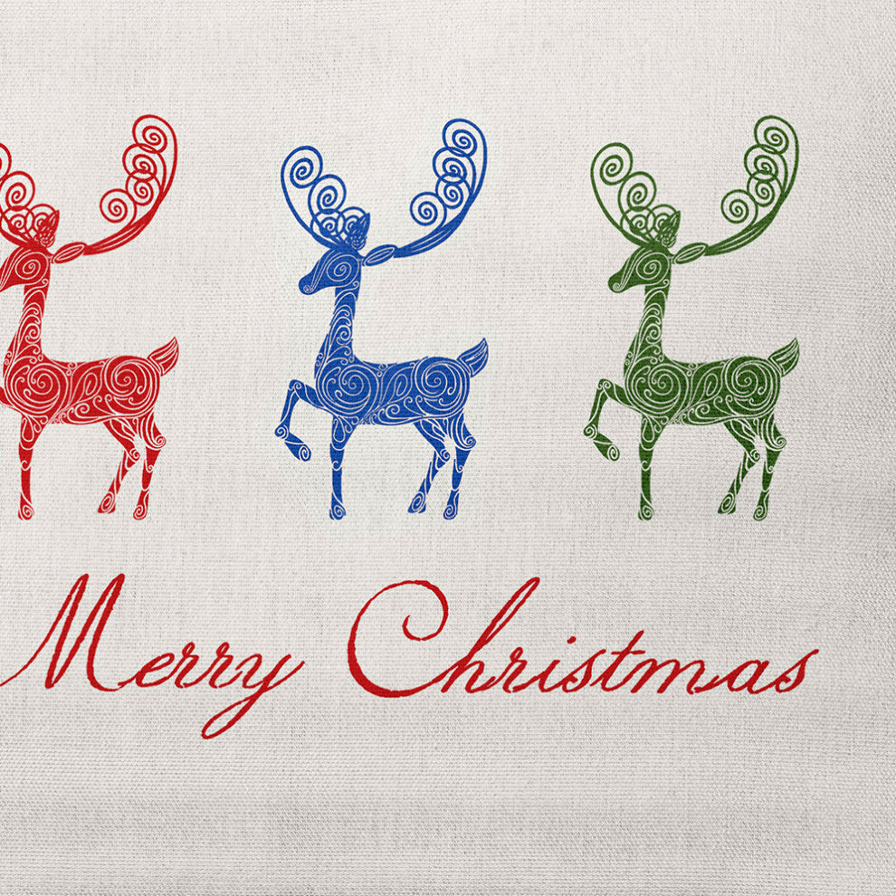 Merry Christmas Reindeer Decorative Throw Pillow, Multi-Bold, 20"x20"