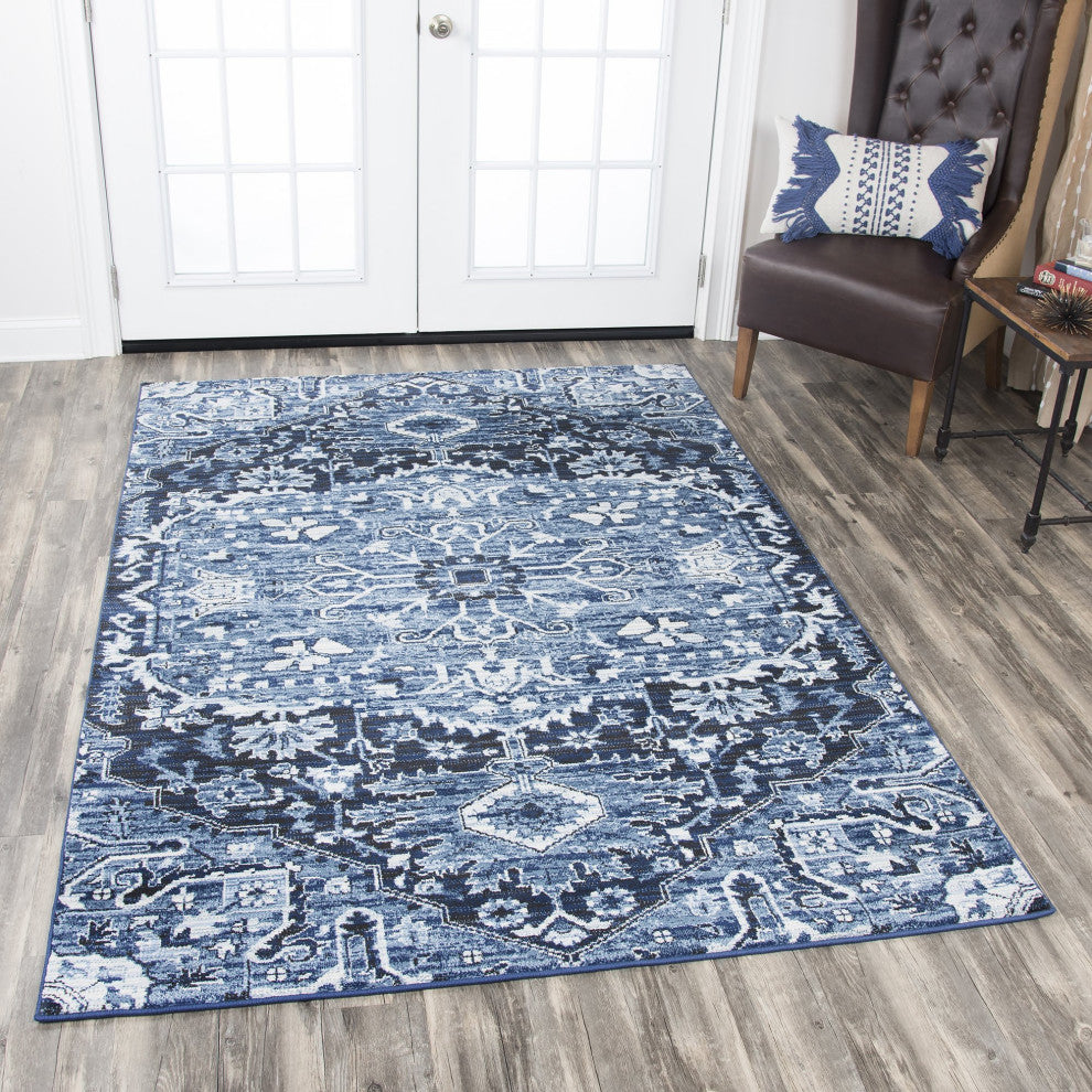 Panache PN6962 Light Blue Central Medallion Area Rug, Rectangular 3'3"x5'3"