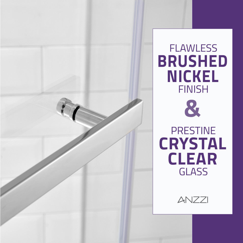 ANZZI Castle 49"x72" Hinged Semi-Frameless Shower Door, Brushed Nickel