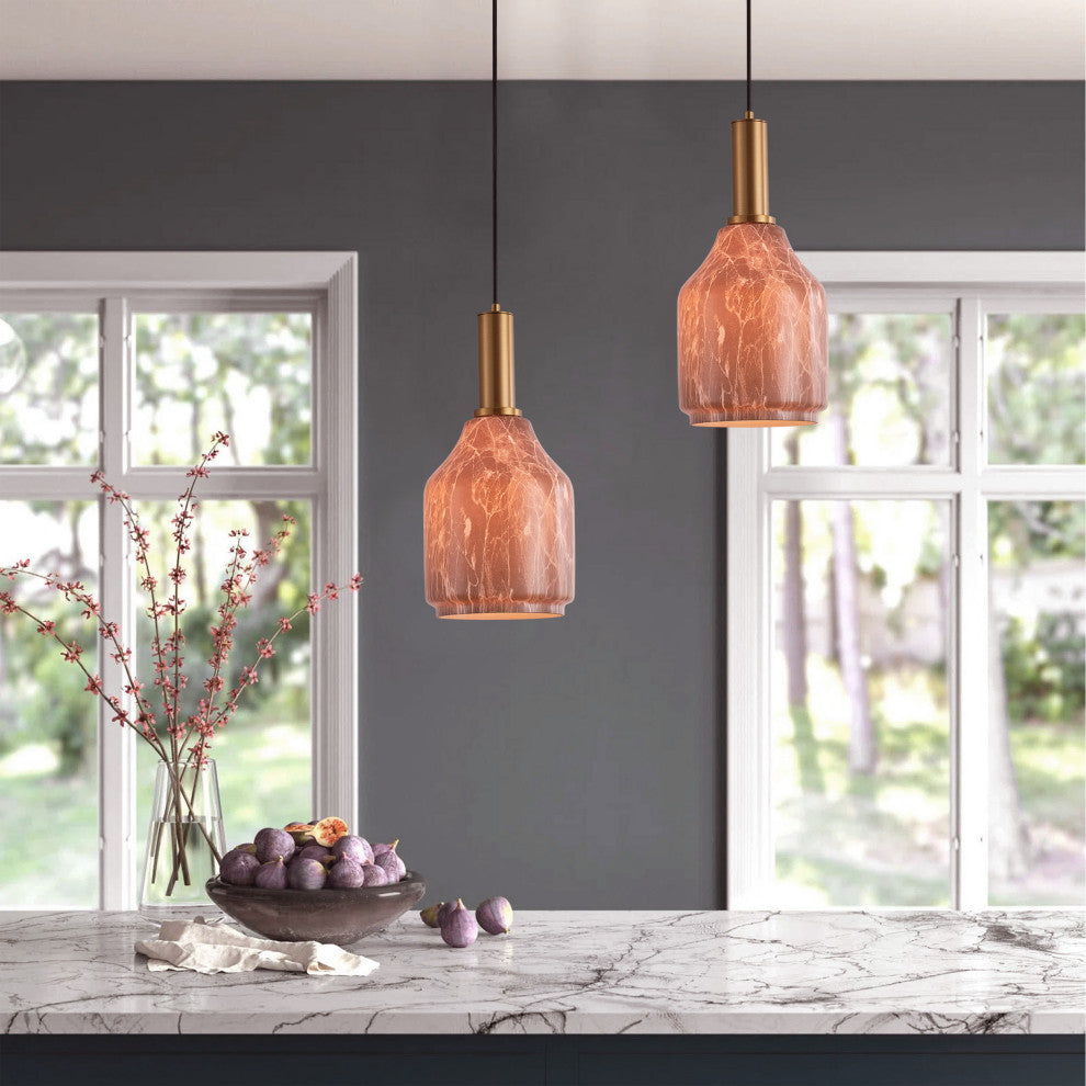 Farmhouse Brown 1-Light Marble Texture Glass Pendant Light