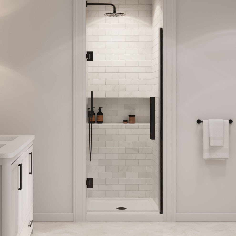 Panama Alcove Frameless Pivot Hinge Shower Door Kit With Base Pan, 2025, Black, 32x32"