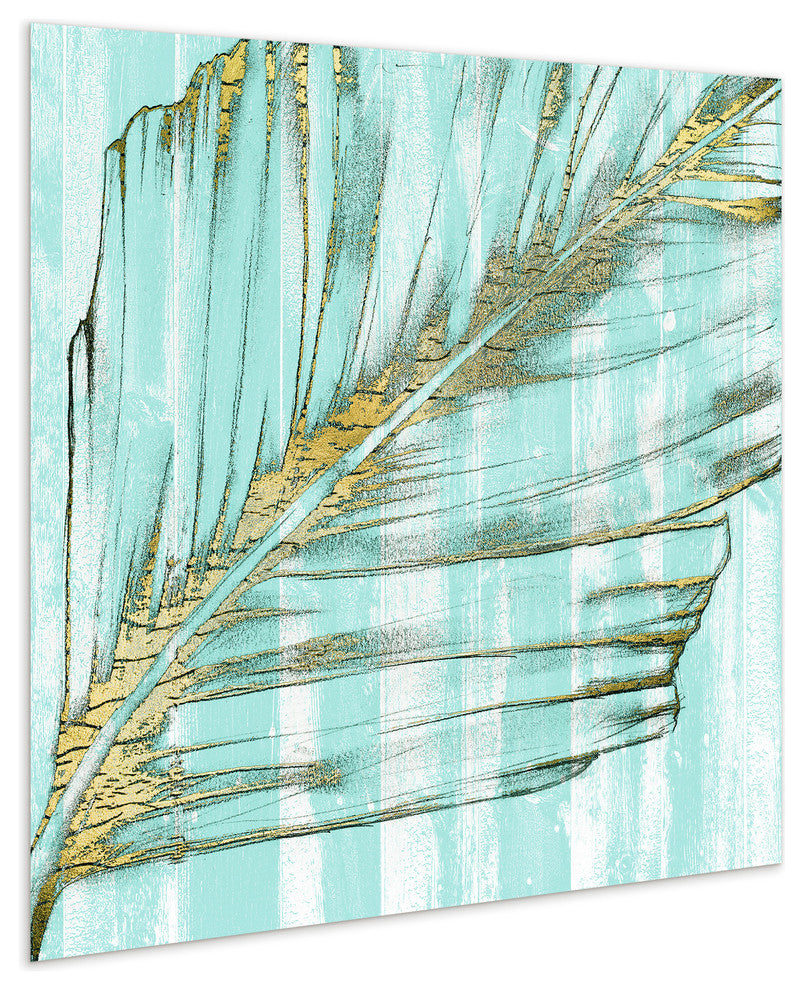 "Beach Frond in Gold" Glass Wall Art Free Floating Tempered Glass Print Set of 2