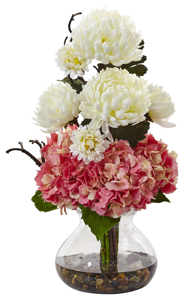 Hydrangea and Mum, Vase, Pink White