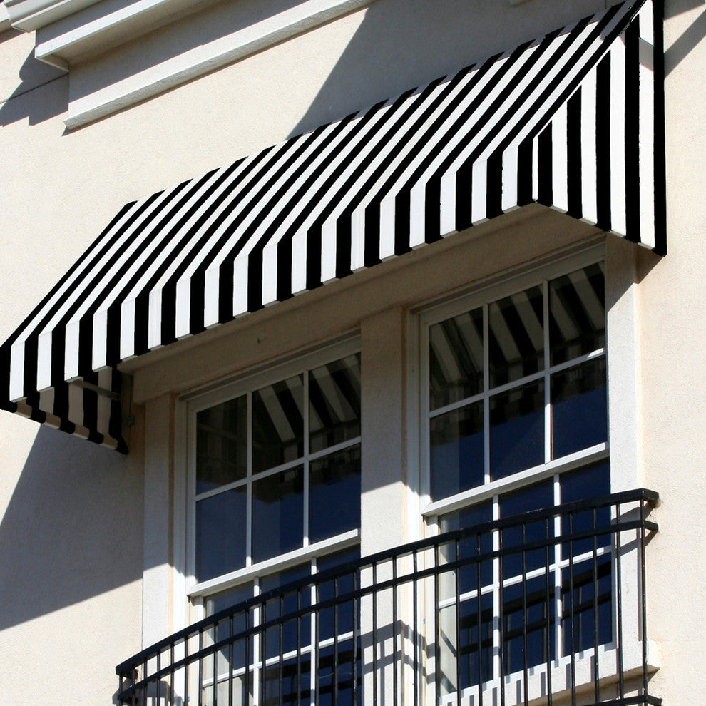 Awntech 5' New Yorker Acrylic Fabric Fixed Awning, Black/White Stripe