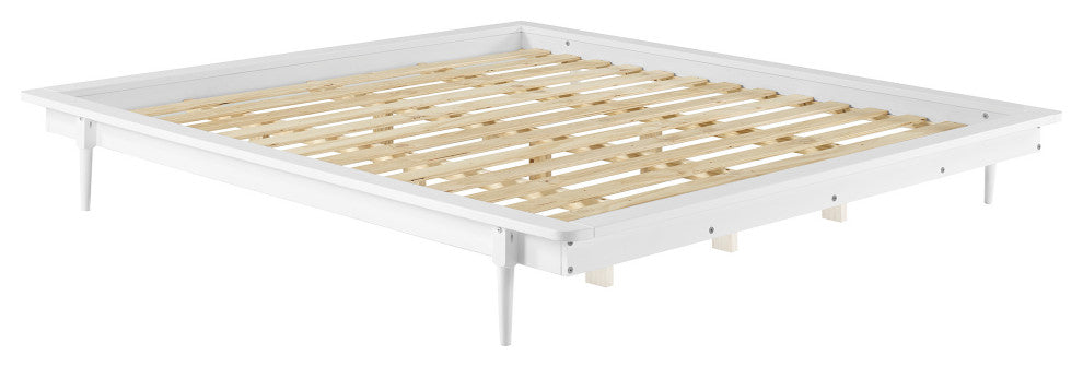 King Solid Wood Spindle Platform Bed - White