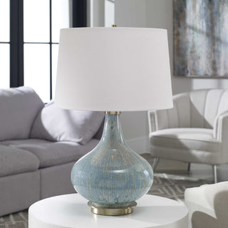 Mottled Blue Gray Glass Gourd Table Lamp, -Light Elegant