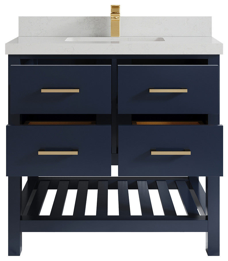 Parker 36 Single Sink Bath Vanity in Navy Blue  2" Carrara Quartz