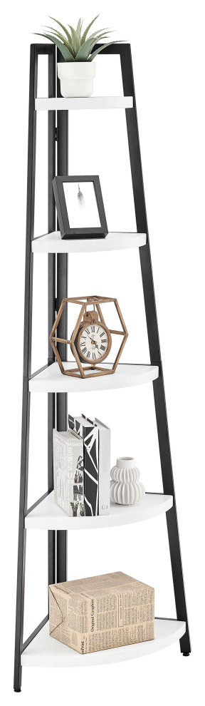 Danya B. Free-Standing 5-Tier Pyramid Corner Shelf, Black/White