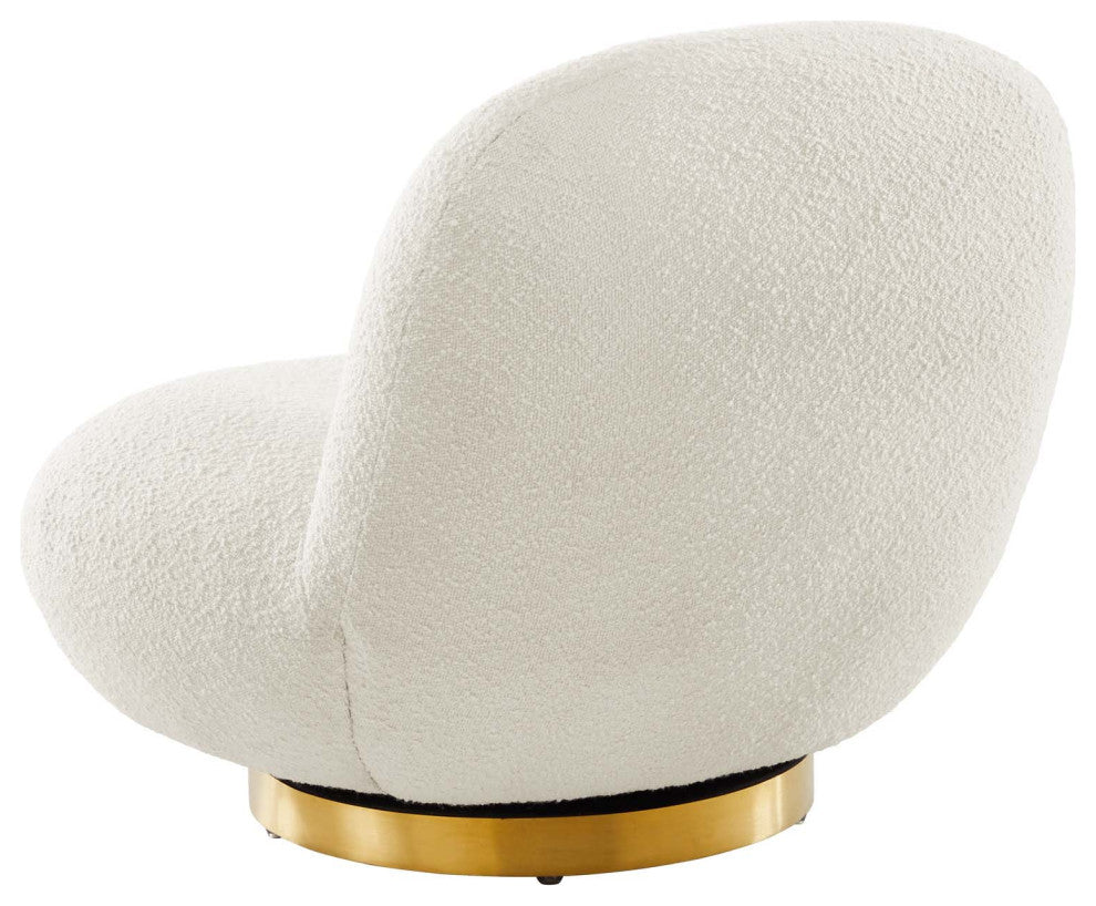 Swivel Accent Chair, Gold Ivory, Fabric, Modern, Lounge Cafe Hotel Hospitality