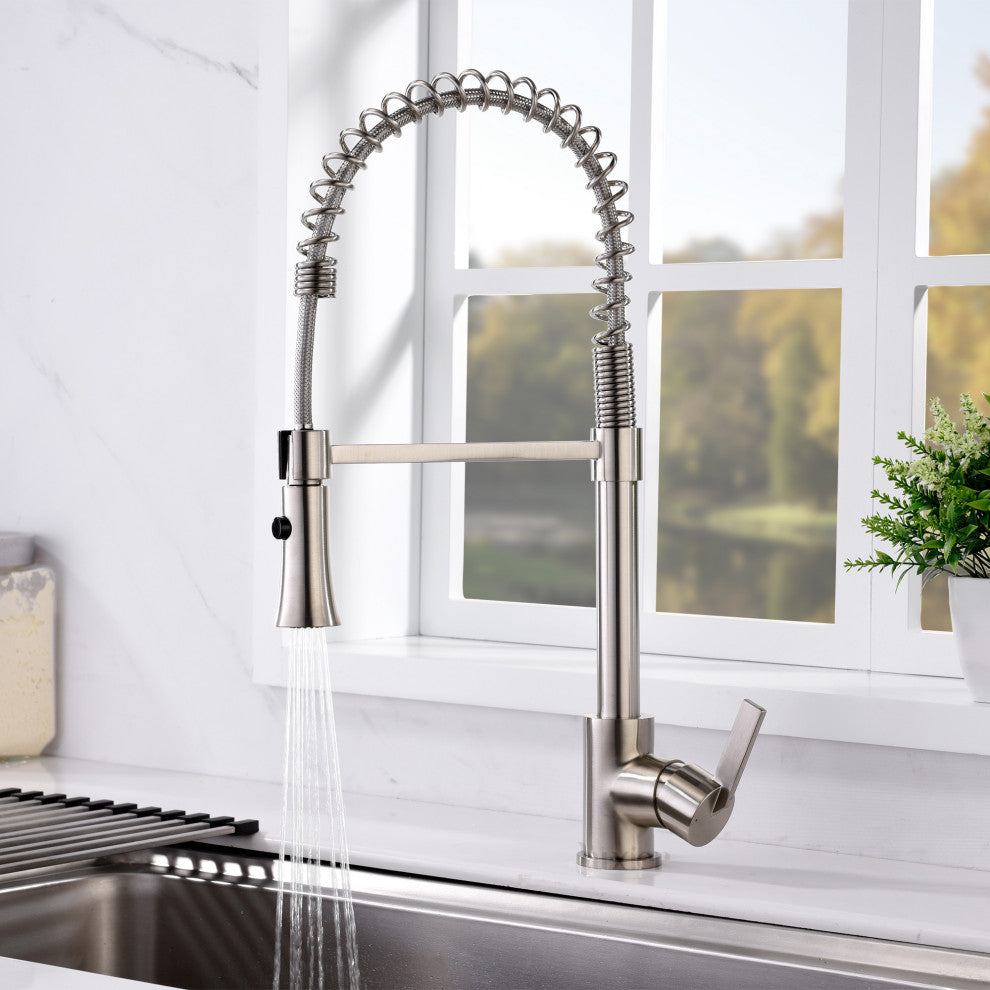 Luxier KTS13-T Single-Handle Pull-Down Sprayer Kitchen Faucet, Brushed Nickel