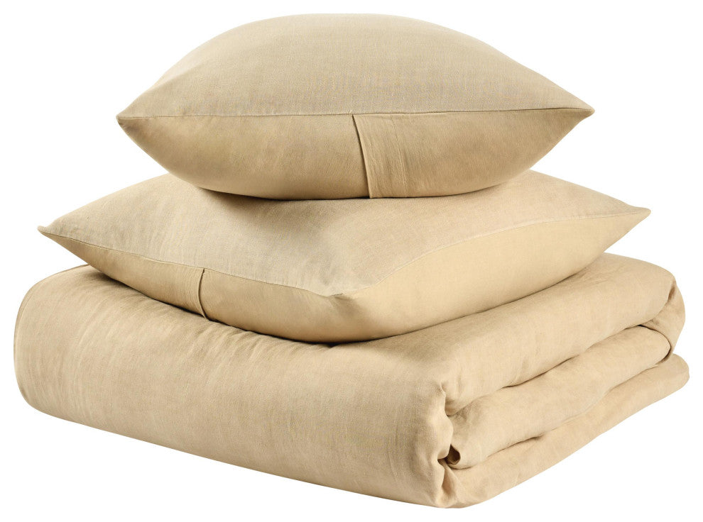 Paloma 3-Piece Hemp Fabric Duvet Set, Amber, Queen