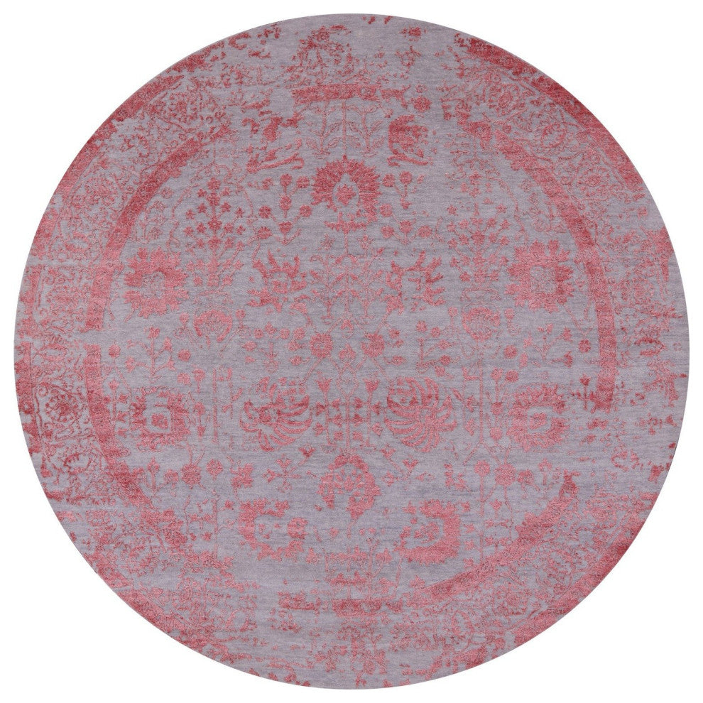 8' Round Persian Hand Knotted Wool and Silk Rug Q6301