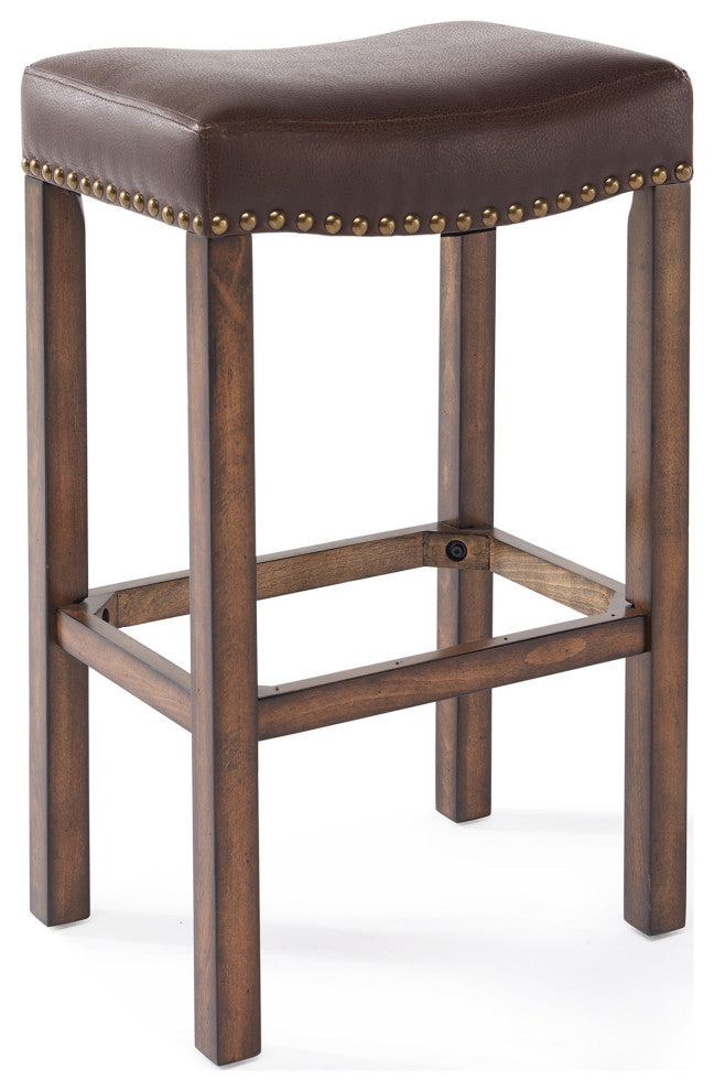 26" Warm Brown Faux Leather Backless Bar Stool