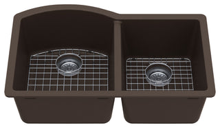 Karran Undermount Quartz 32" 60/40 Double Bowl Kitchen Sink Kit, Brown