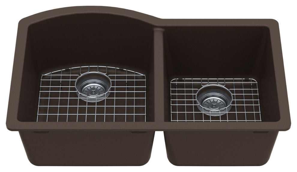 Karran Undermount Quartz 32" 60/40 Double Bowl Kitchen Sink Kit, Brown