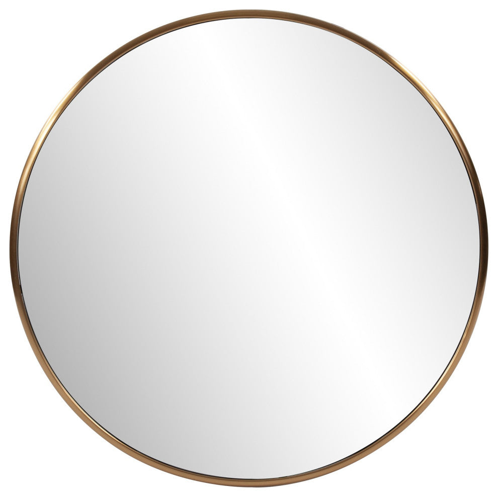 32' Antiqued Brushed Brass Round Wall Mirror