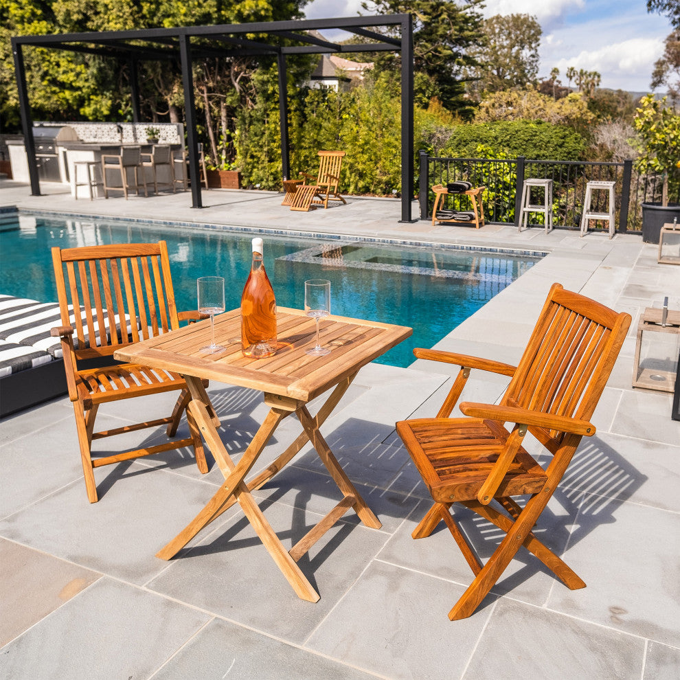 Nordic Style Natural Teak Square Folding Patio Table 28"