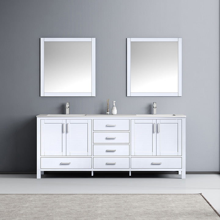 Jacques 80" Double Vanity Cabinet Carrara Marble Top Sinks, 30" Wall Mirrors