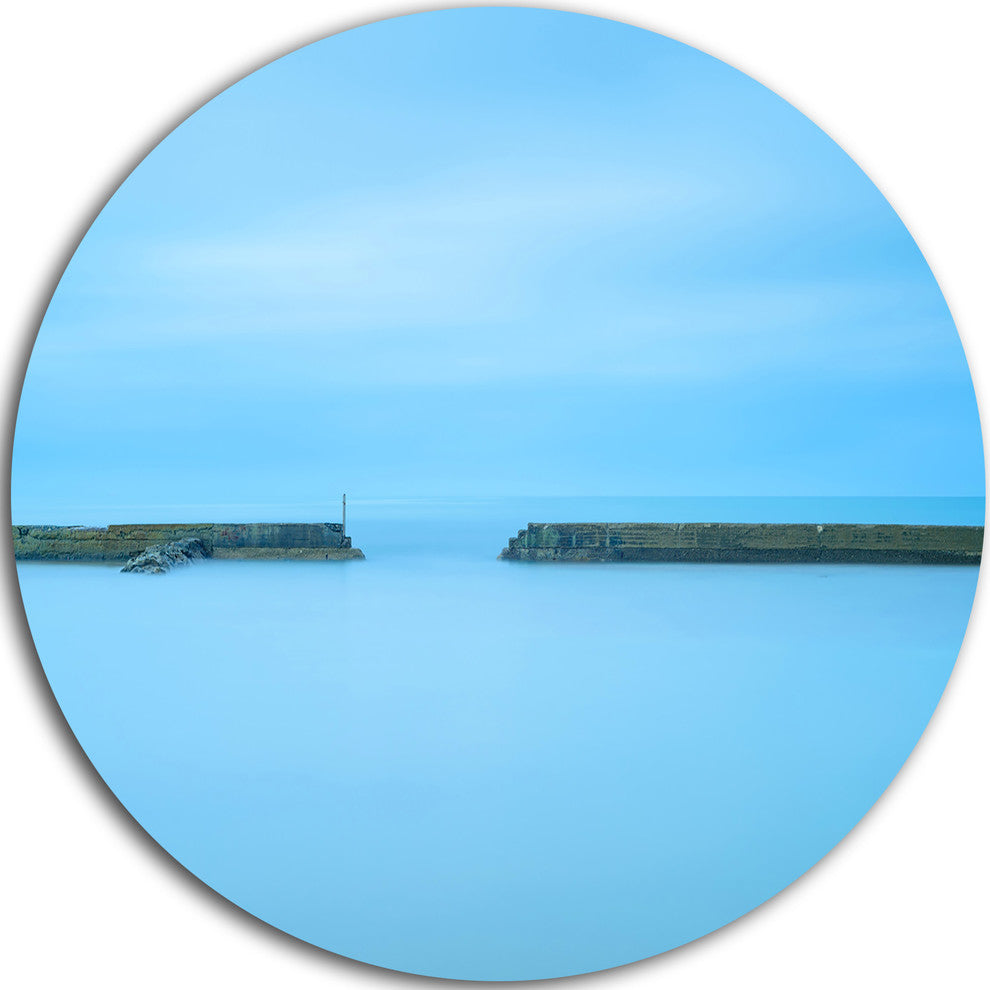 Concrete Pier And Stairs, Seascape Photo Disc Metal Wall Art, 11"