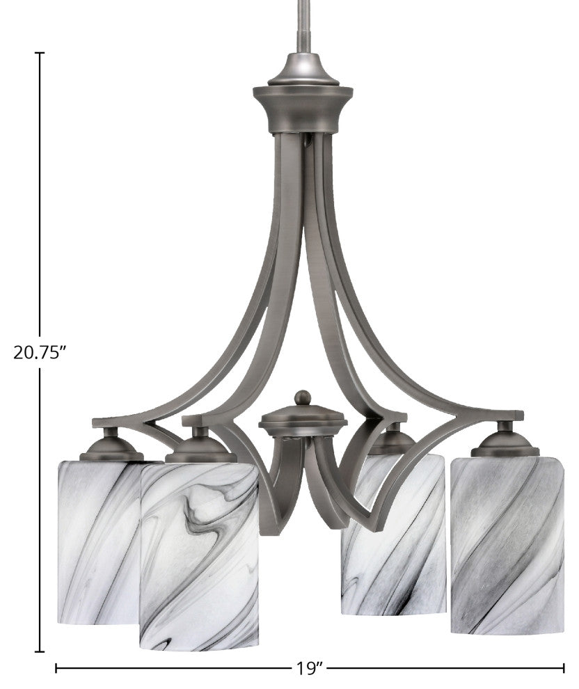 Zilo Downlight, 4 Light, Chandelier, Graphite Finish, 4" Onyx Swirl Glass