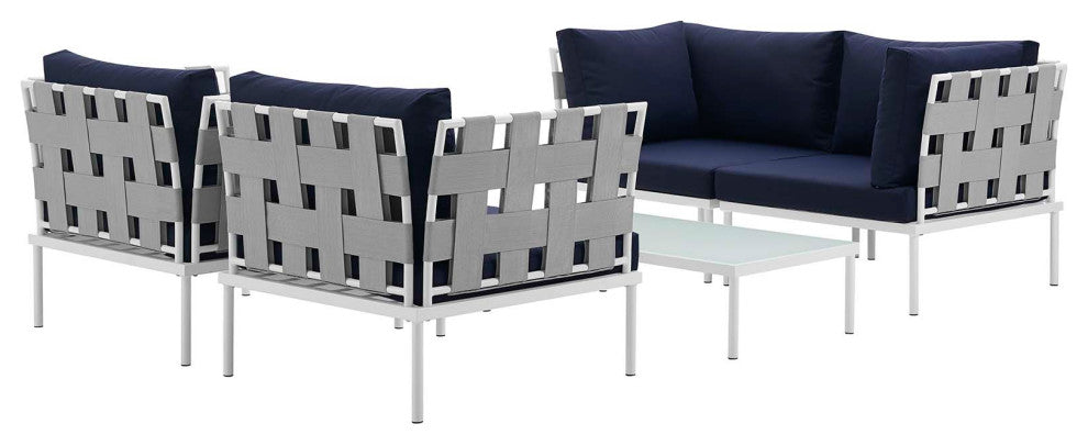 White Navy Harmony 5 Piece Outdoor Patio Aluminum Sectional Sofa Set