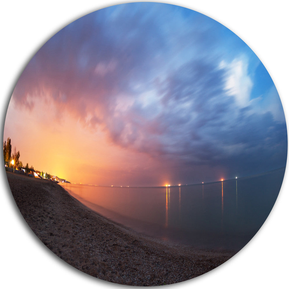Summer Night With Blue Sky, Skyline Photography Round Wall Art, 11"