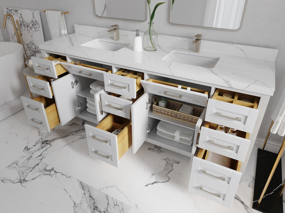 Cambridge 84 Double Sink Bath Vanity in White 2" White Quartz
