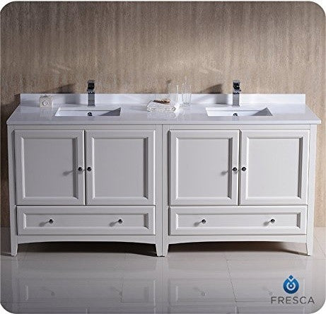 Fresca Oxford 72" Antique White Traditional Double Sink Bathroom Cabinets