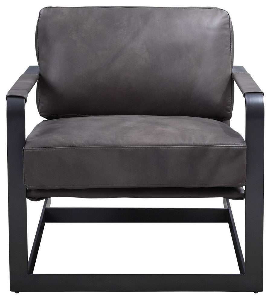 Benzara BM250693 Accent Chair With Leatherette Seat and Metal Frame, Gray