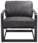 Benzara BM250693 Accent Chair With Leatherette Seat and Metal Frame, Gray
