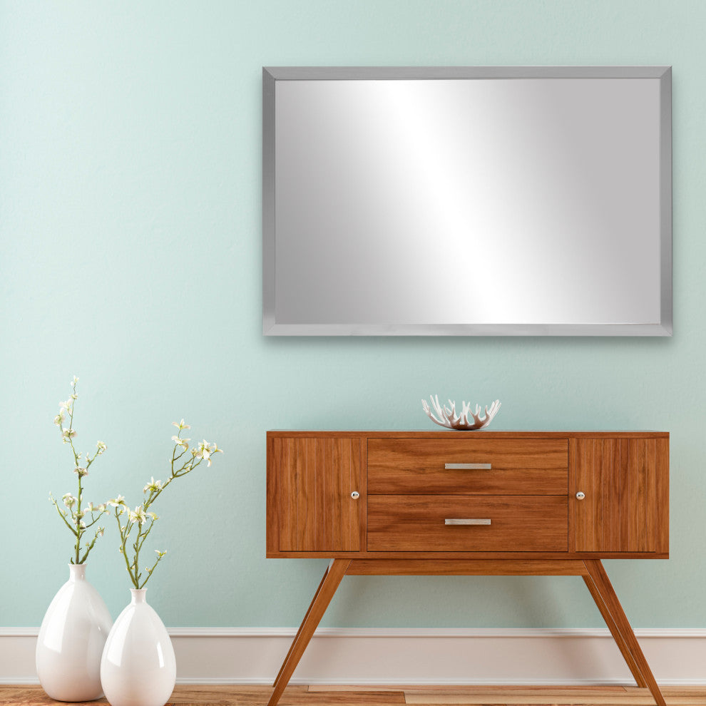 Ellis Framed Wall Mirror, Silver, 28"x60"
