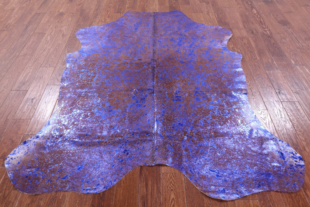 7' 0" X 6' 0" Blue Metallic Cowhide Rug C2081