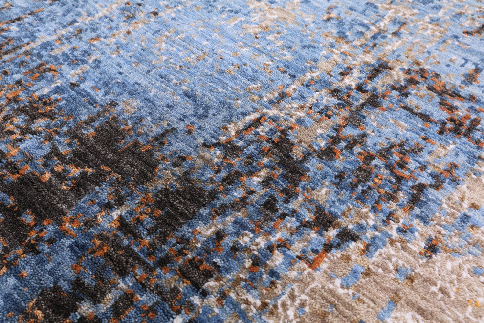 9' 2" X 12' 3" Hand Knotted Abstract Wool and Silk Rug Q8864