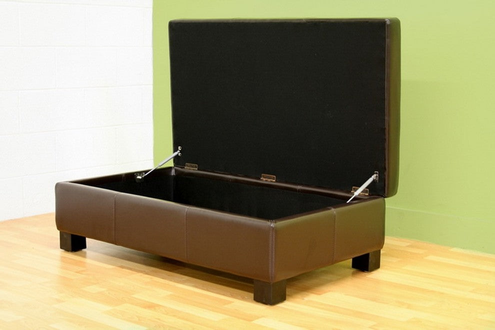 Gallo Dark Brown Leather Storage Ottoman