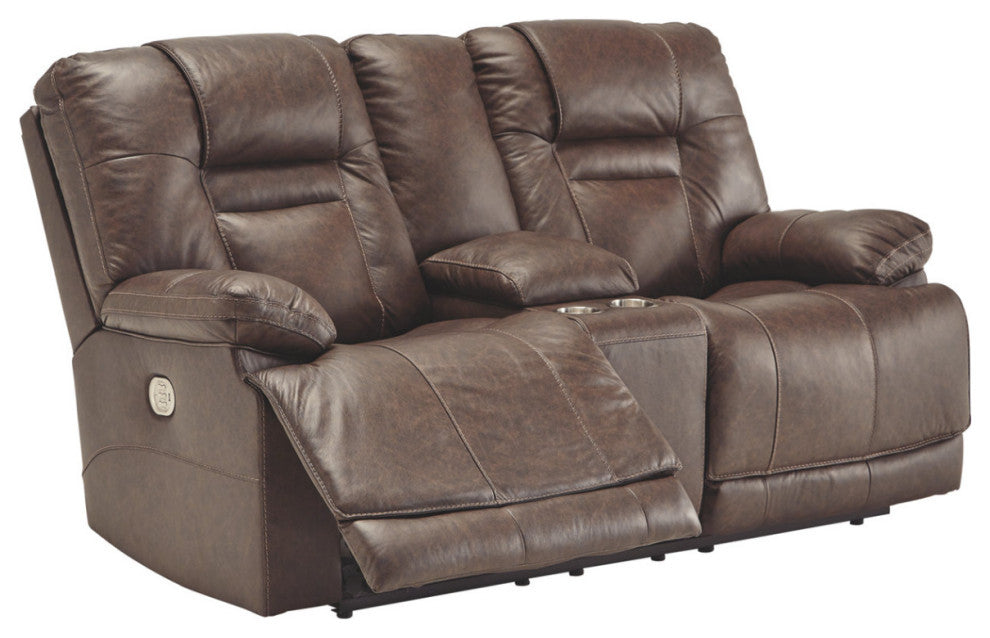 Benzara BM194840 Metal Power Reclining Loveseat With Storage Consol, Brown