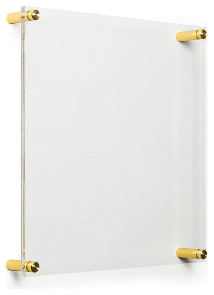 15"x15" Double Panel Acrylic Wall Frame For 12"x12" Art, Gold Hardware